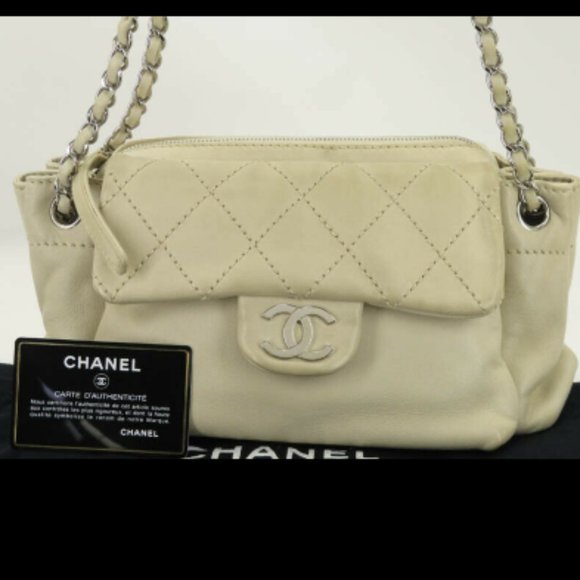 CHANEL Handbags - CHANEL CC BEIGE LAMBSKIN WILD STITCH SHOULDER BAG